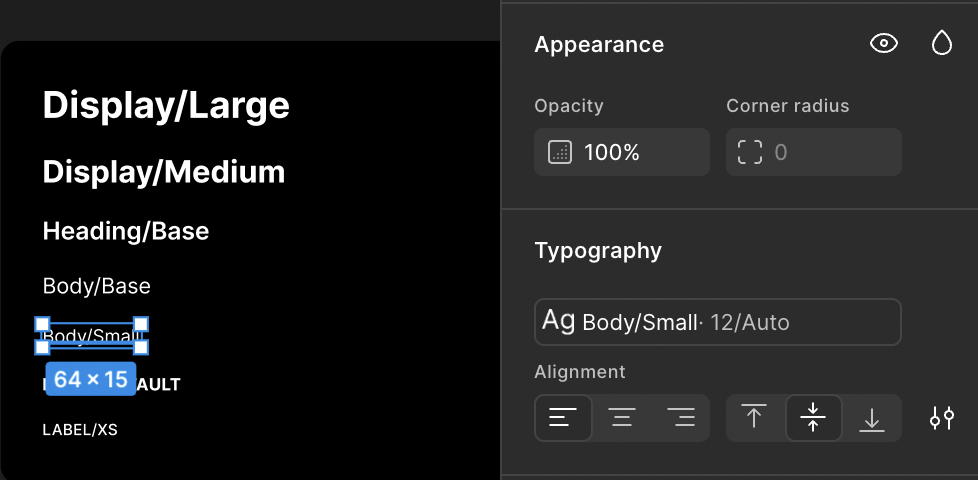Figma text style Body Small