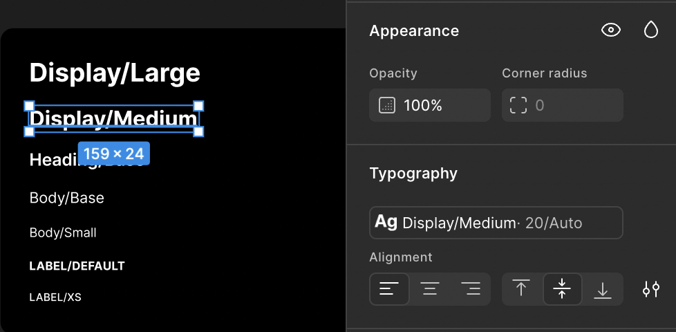 Figma text style Display Medium