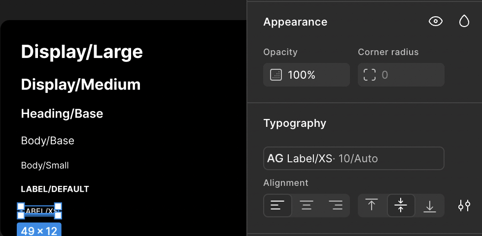 Figma text style Label XS