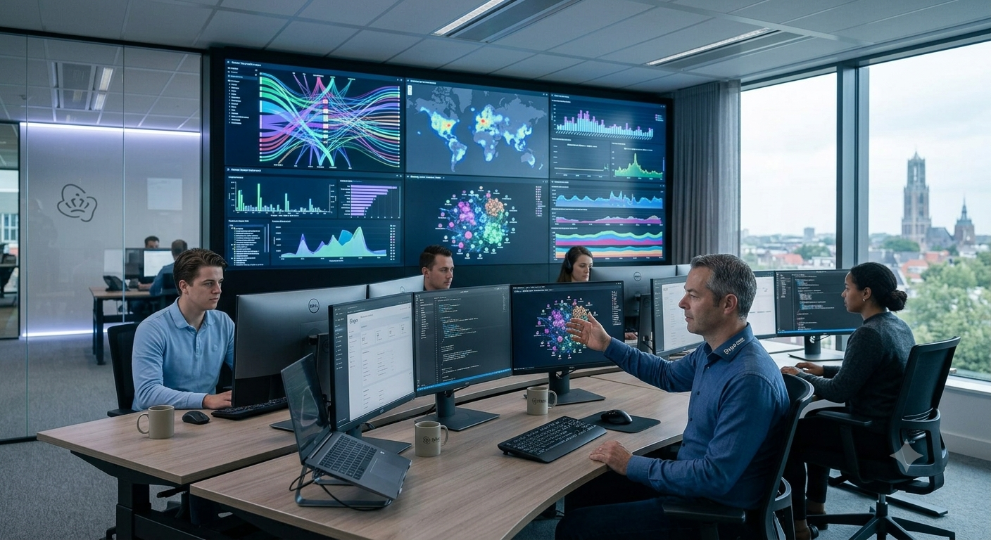 A generated command center wall of monitors