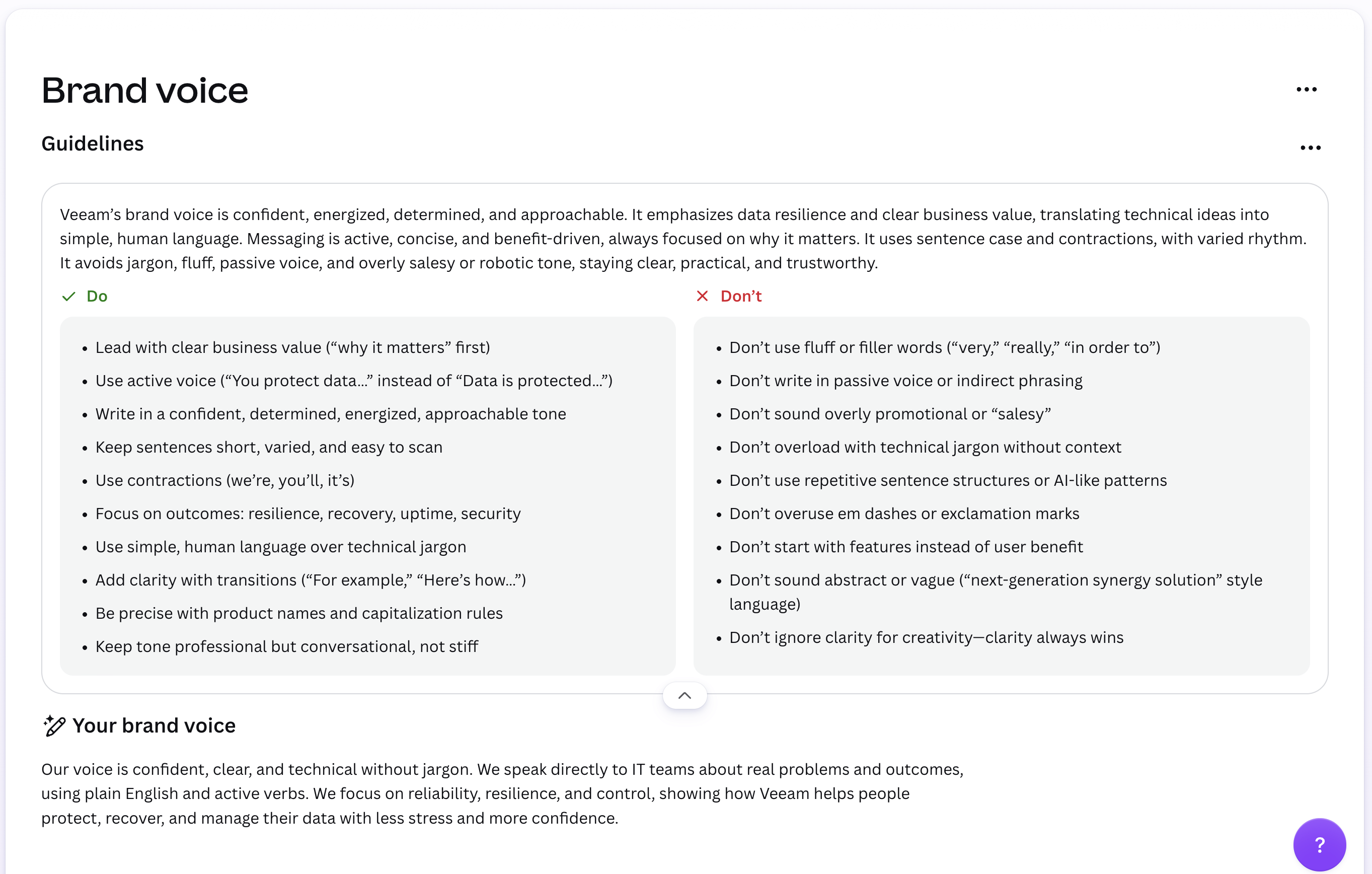 Veeam Canva brand voice guidelines