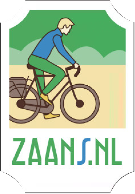 Zaans.nl label illustration of a person cycling along a path