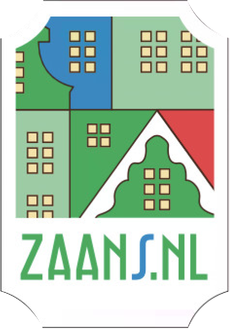 Zaans.nl label illustration of a colorful abstract housing block pattern